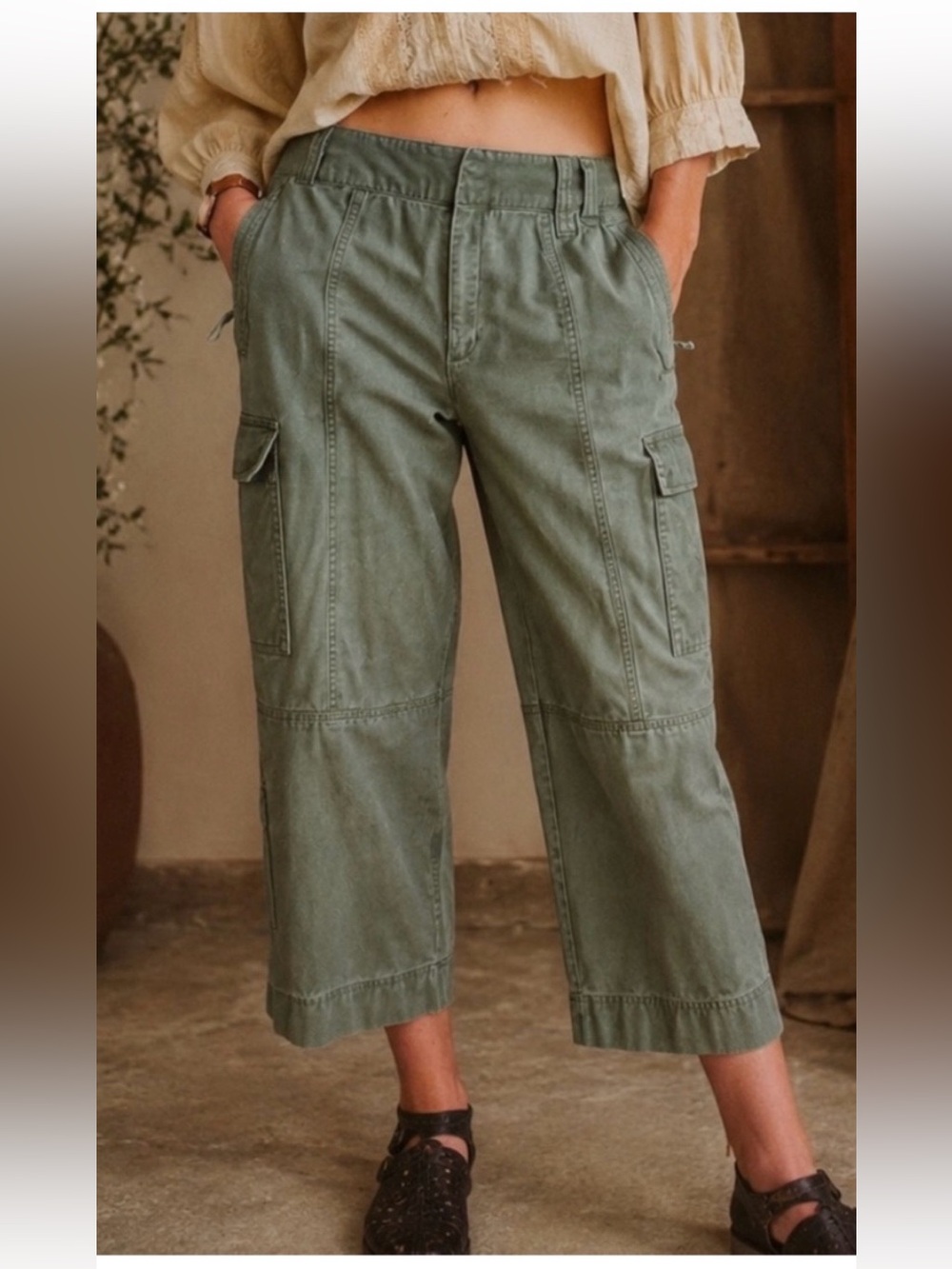 Vintage Khakis International Design Olive Crop Wise Leg Pants Sz 8